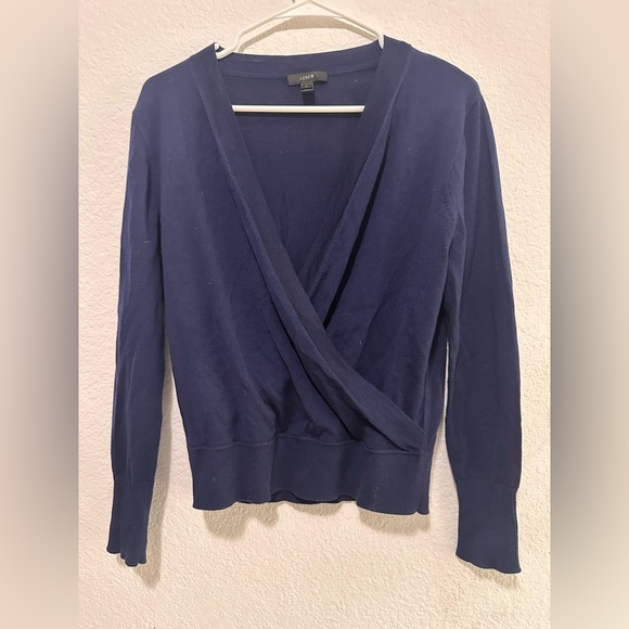 J. Crew Navy Blue Merino Wool Wrap Sweater size Small - Picture 1 of 9